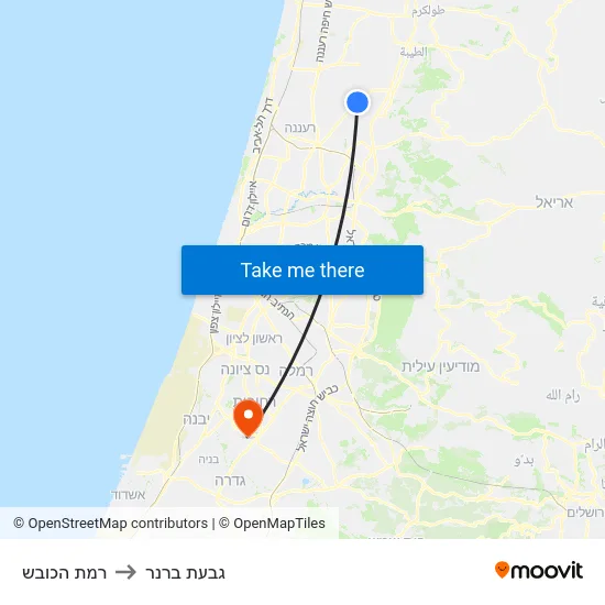 רמת הכובש to גבעת ברנר map