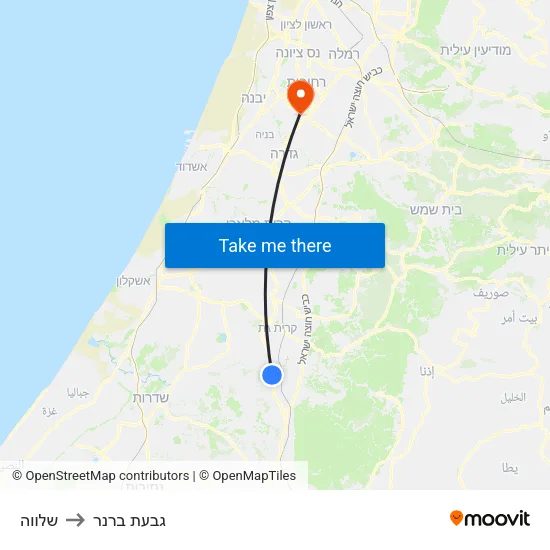 שלווה to גבעת ברנר map