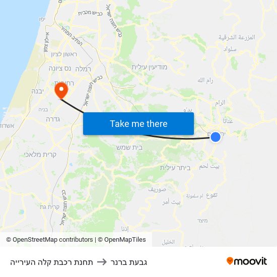 תחנת רכבת קלה העירייה to גבעת ברנר map