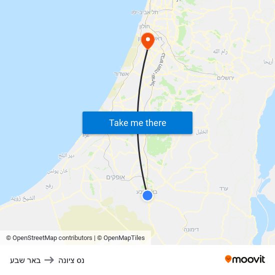 באר שבע to נס ציונה map