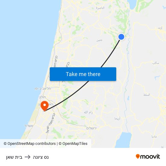 בית שאן to נס ציונה map