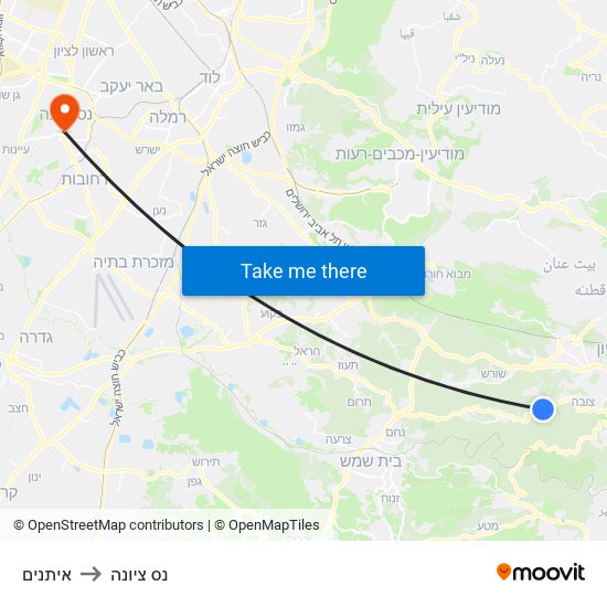 איתנים to נס ציונה map