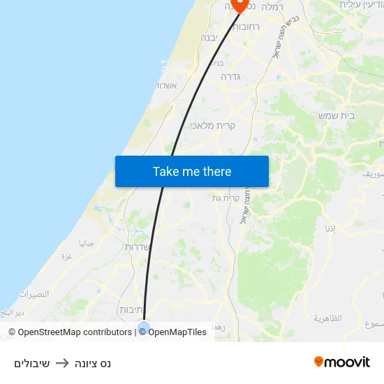 שיבולים to נס ציונה map