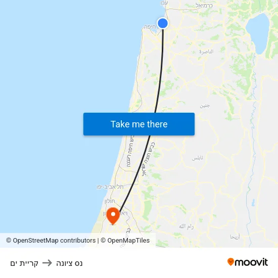 קריית ים to נס ציונה map