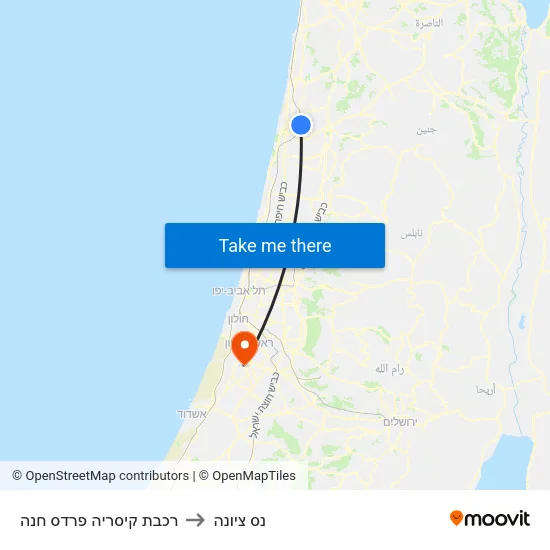רכבת קיסריה פרדס חנה to נס ציונה map
