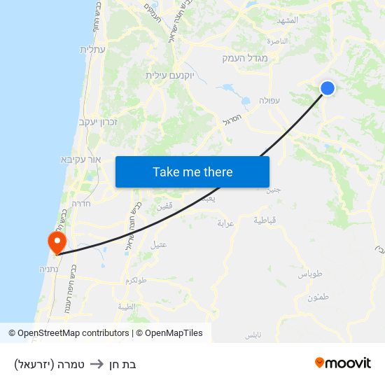 טמרה (יזרעאל) to בת חן map