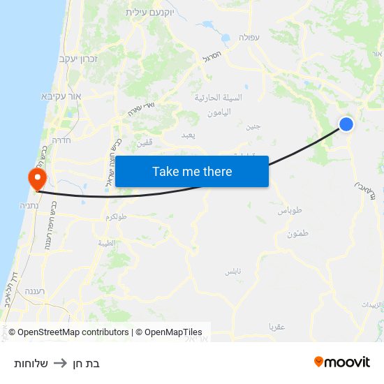 שלוחות to בת חן map