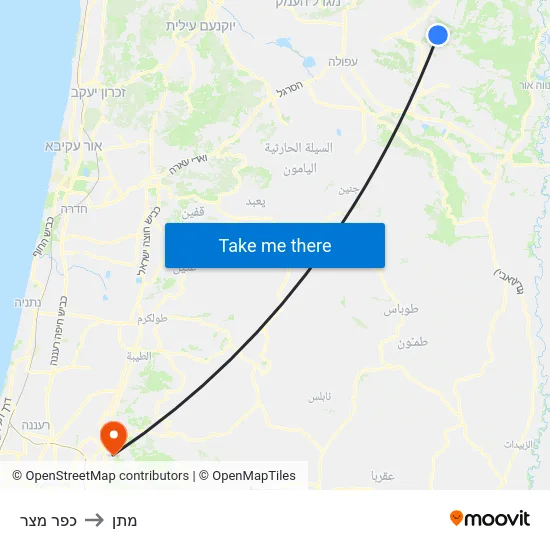כפר מצר to מתן map