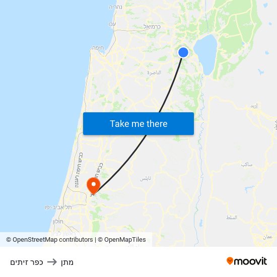 כפר זיתים to מתן map