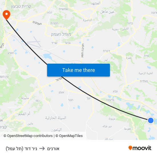 ניר דוד (תל עמל) to אורנים map