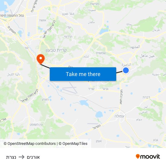 נצרת to אורנים map