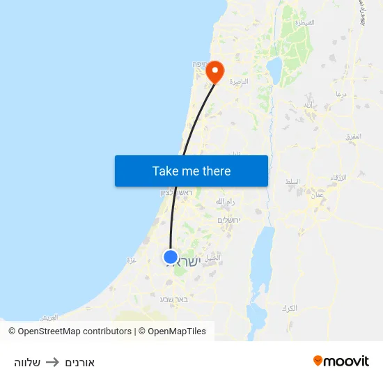 שלווה to אורנים map