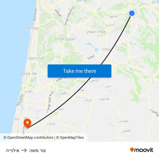 אילנייה to צור משה map