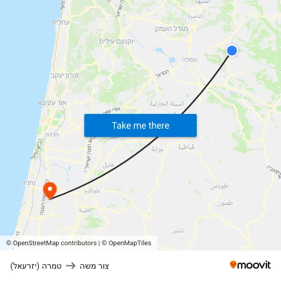 טמרה (יזרעאל) to צור משה map