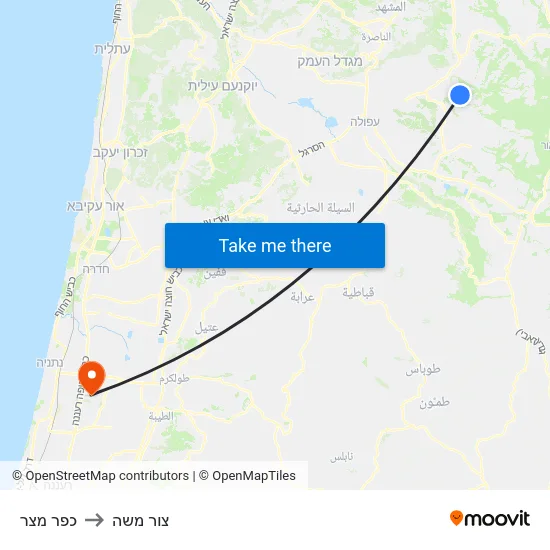 כפר מצר to צור משה map