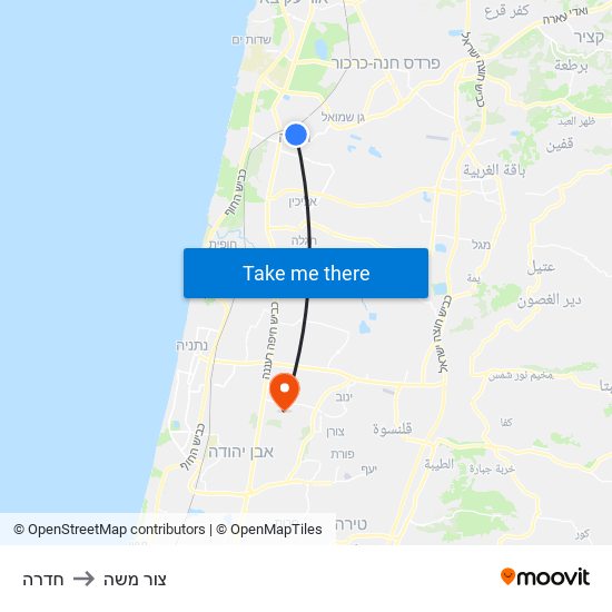 חדרה to צור משה map