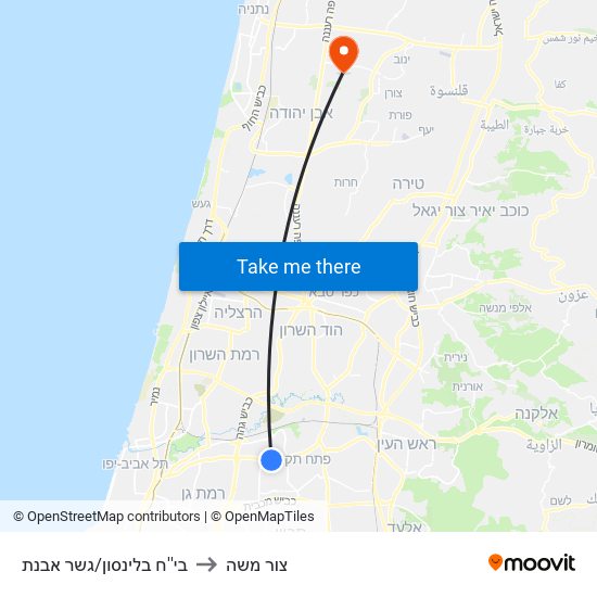 בי''ח בלינסון/גשר מבצע ארנון to צור משה map