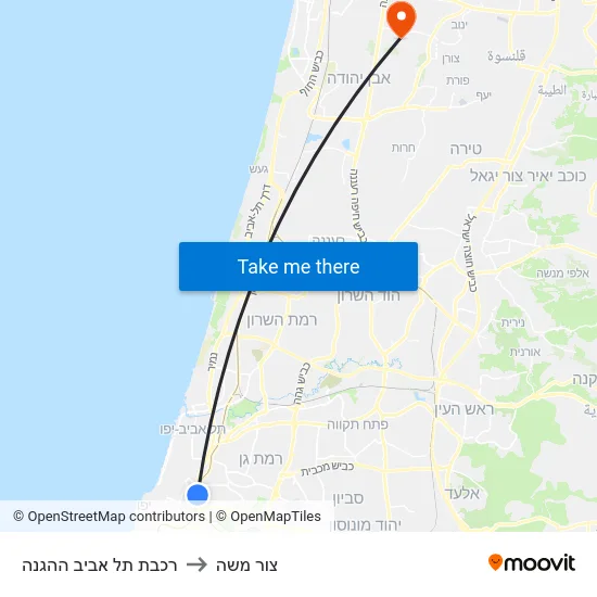 רכבת תל אביב ההגנה to צור משה map