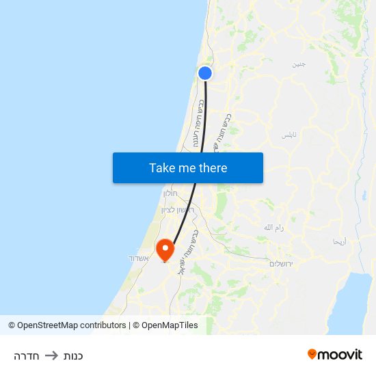 חדרה to כנות map