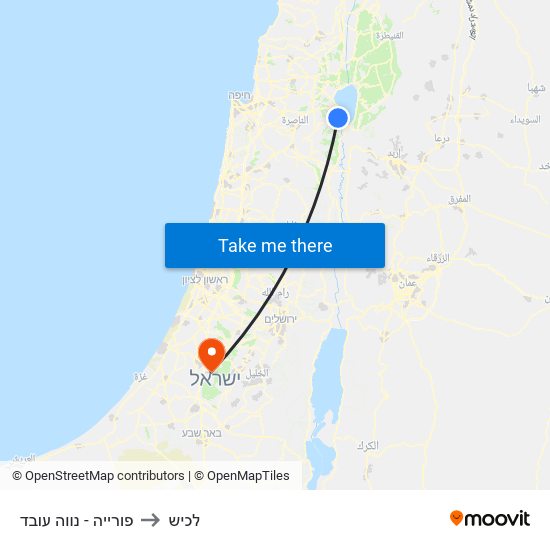 פורייה - נווה עובד to לכיש map