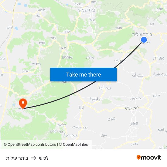 ביתר עילית to לכיש map