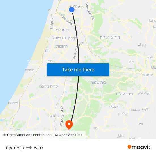 קריית אונו to לכיש map