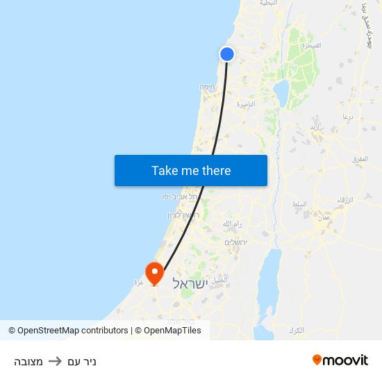 מצובה to ניר עם map