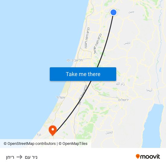 ריחן to ניר עם map