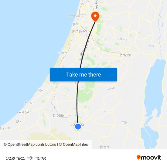 באר שבע to אלעד map