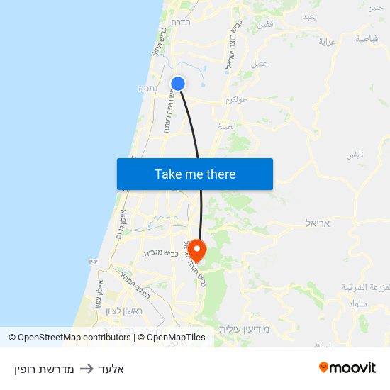 מדרשת רופין to אלעד map