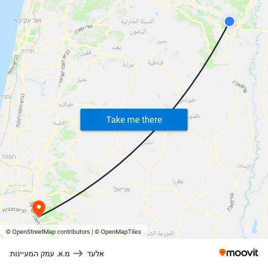 מ.א. עמק המעיינות to אלעד map