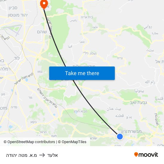 מ.א. מטה יהודה to אלעד map