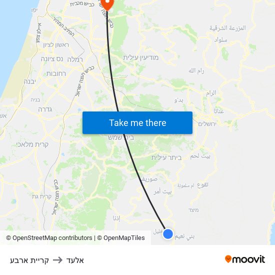 קריית ארבע to אלעד map