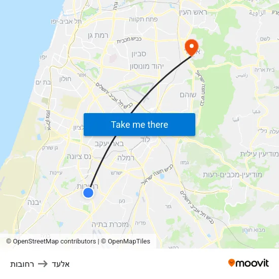 רחובות to אלעד map