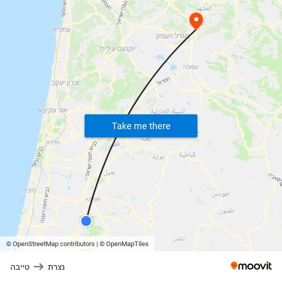 טייבה to נצרת map