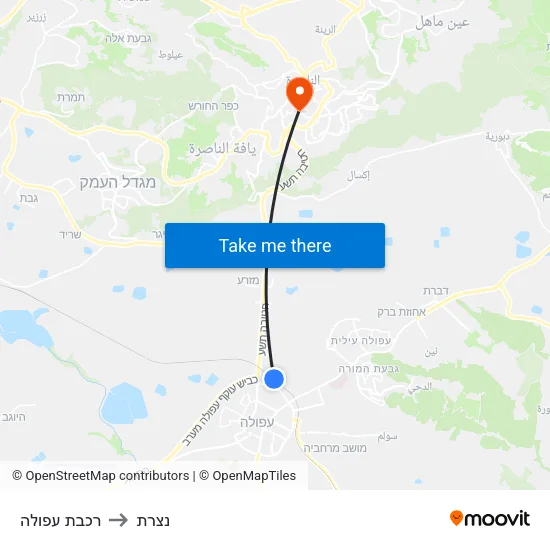 רכבת עפולה to נצרת map