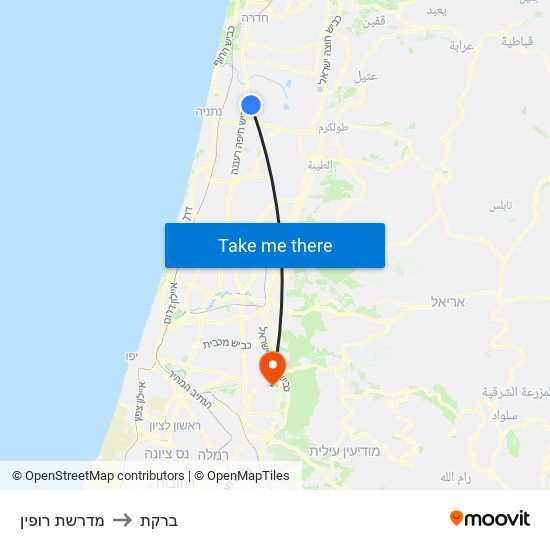 מדרשת רופין to ברקת map