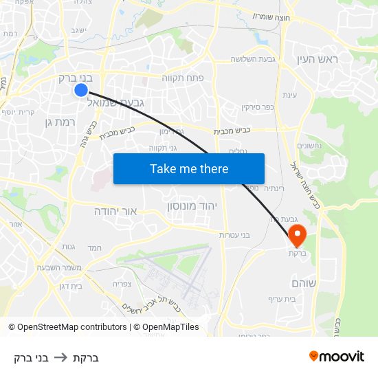 בני ברק to ברקת map