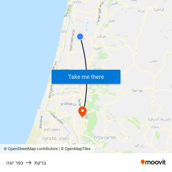 כפר יונה to ברקת map