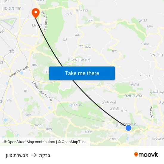 מבשרת ציון to ברקת map