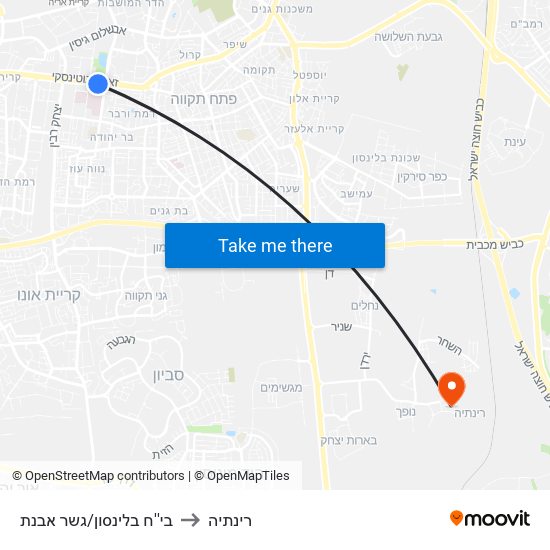 בי''ח בלינסון/גשר מבצע ארנון to רינתיה map