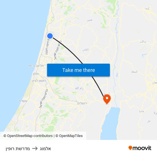 מדרשת רופין to אלמוג map