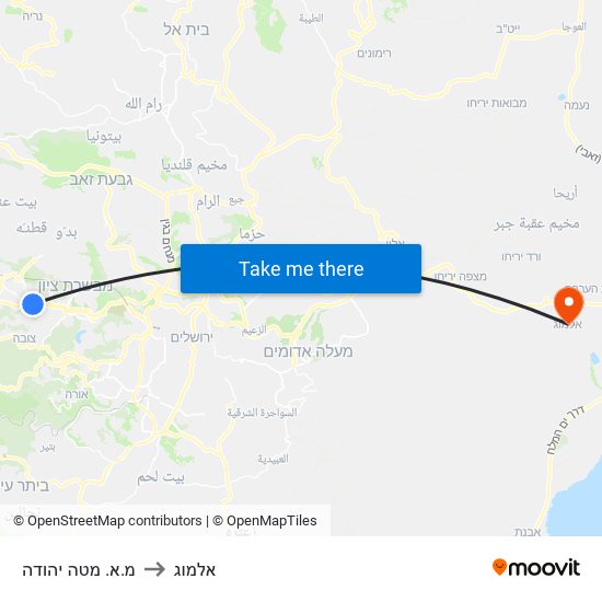 מ.א. מטה יהודה to אלמוג map
