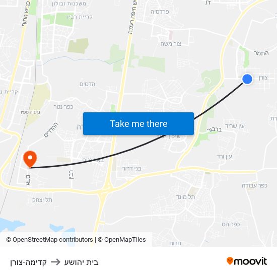 קדימה-צורן to בית יהושע map