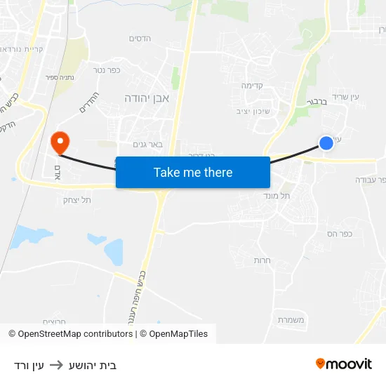 עין ורד to בית יהושע map