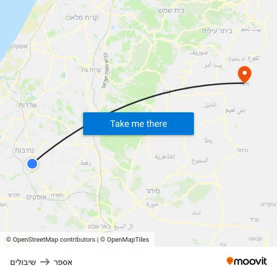 שיבולים to אספר map