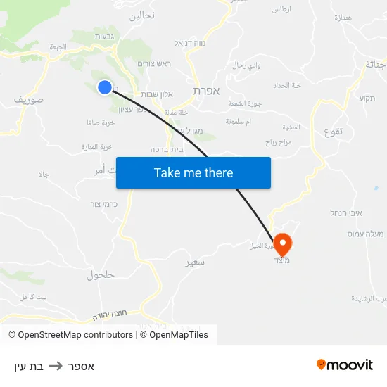 בת עין to אספר map