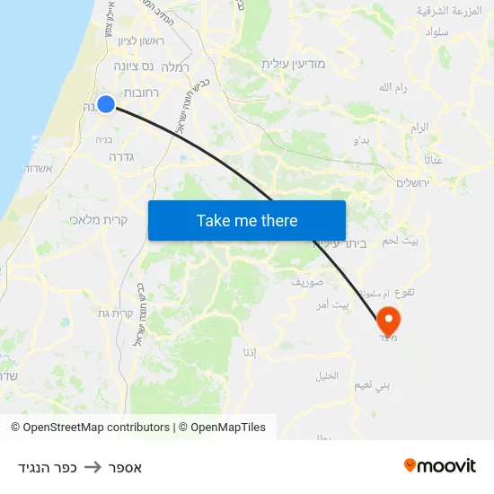 כפר הנגיד to אספר map