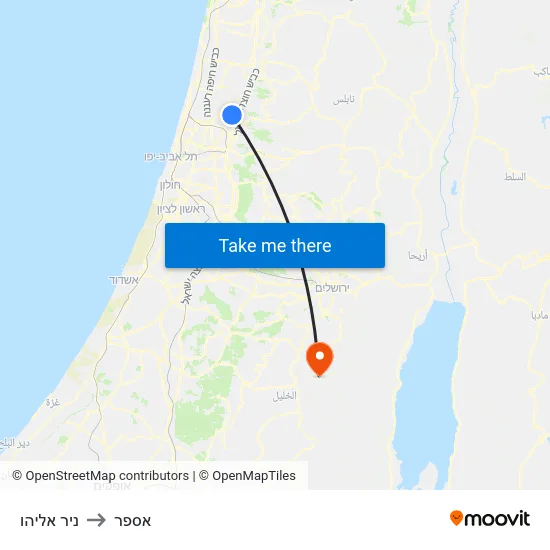 ניר אליהו to אספר map