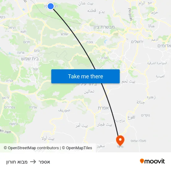 מבוא חורון to אספר map